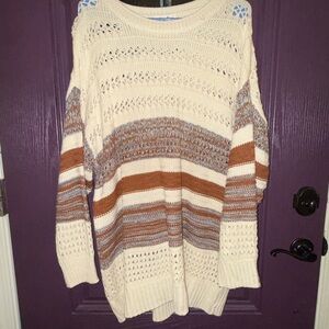 Elegant Cream and Brown Striped Women's Sweater